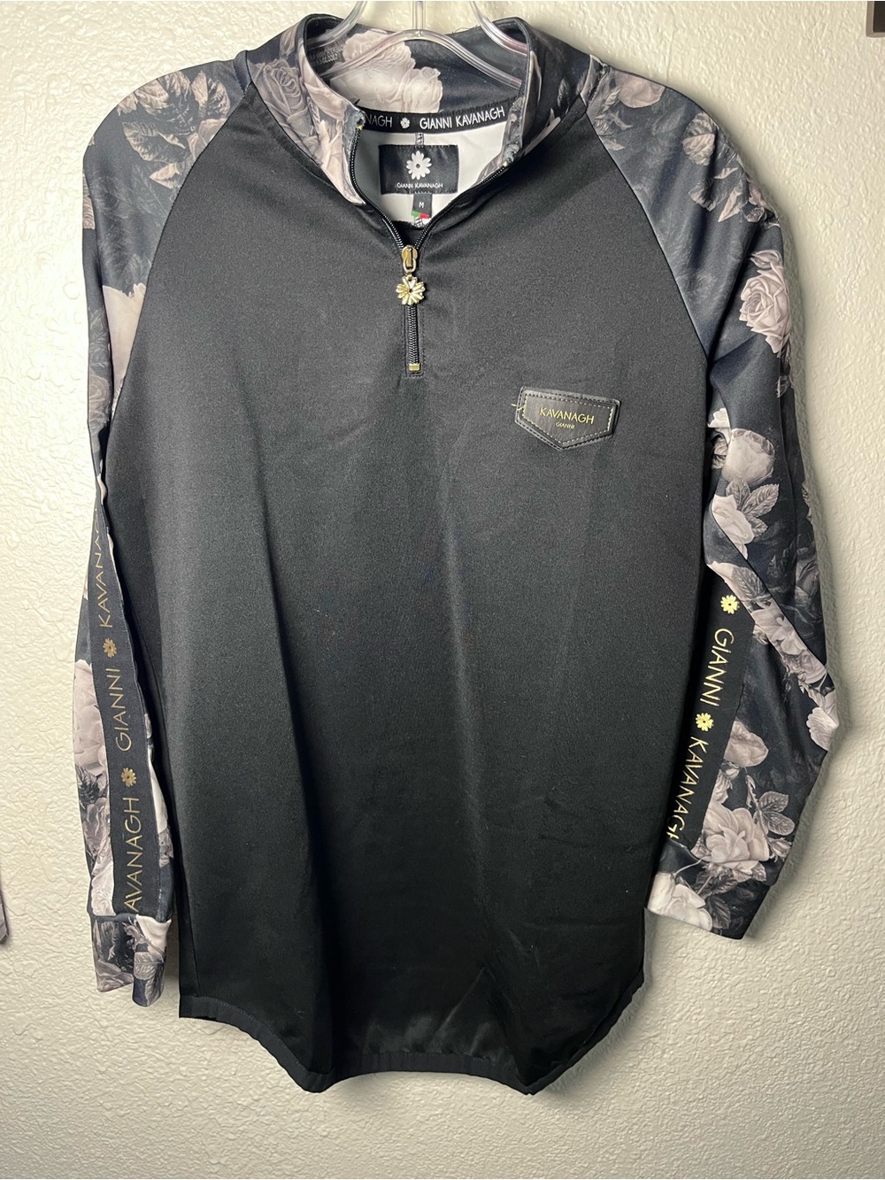 Black Floral Long Sleeve Quarter-Zip Shirt